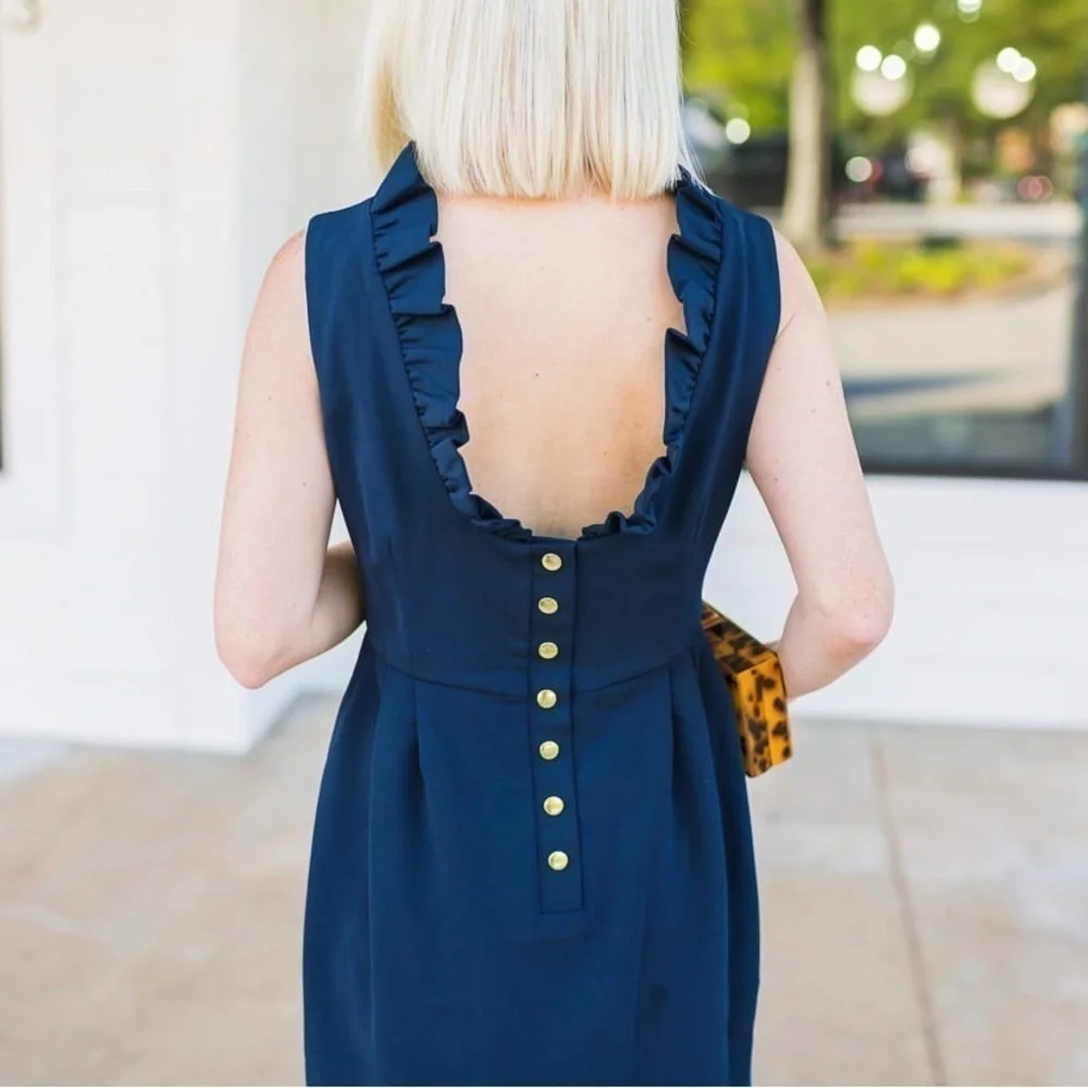 Camilyn Beth Navy Blue Go Go Dress Satin Formal Gold Button Dress 0 FF9 - Picture 2 of 15